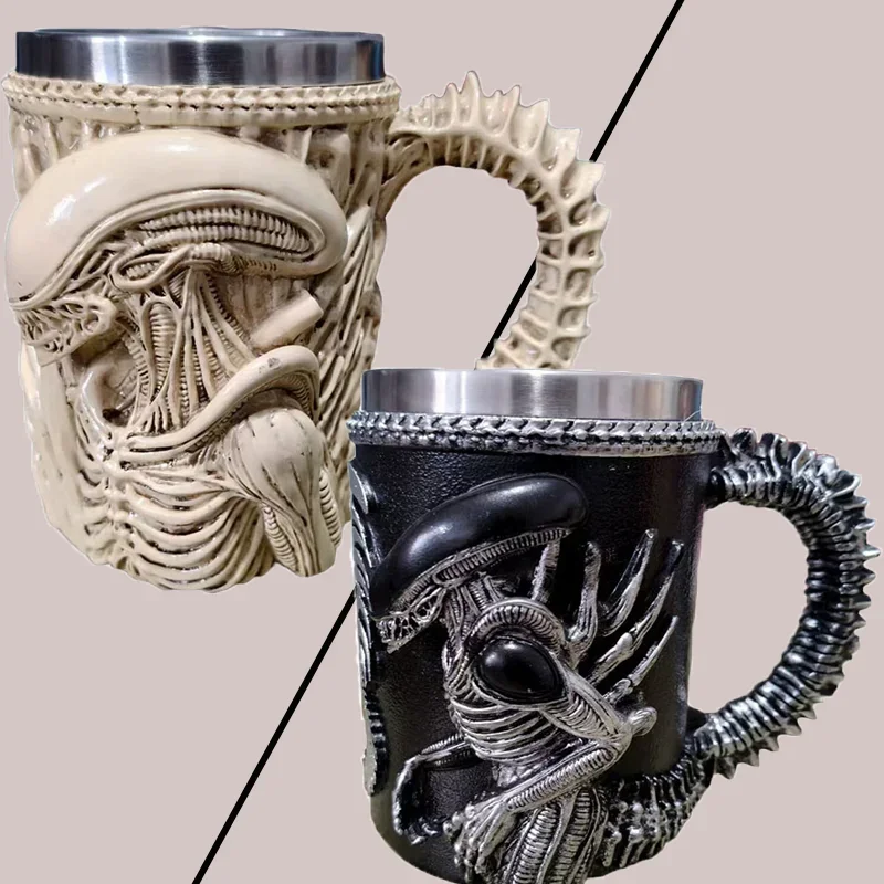 3D Flat Heat Transfer Alien Coffee Cup For Home And Office Creative Resin Stainless Steel Water Cup Personalized Wine Glass Gift
