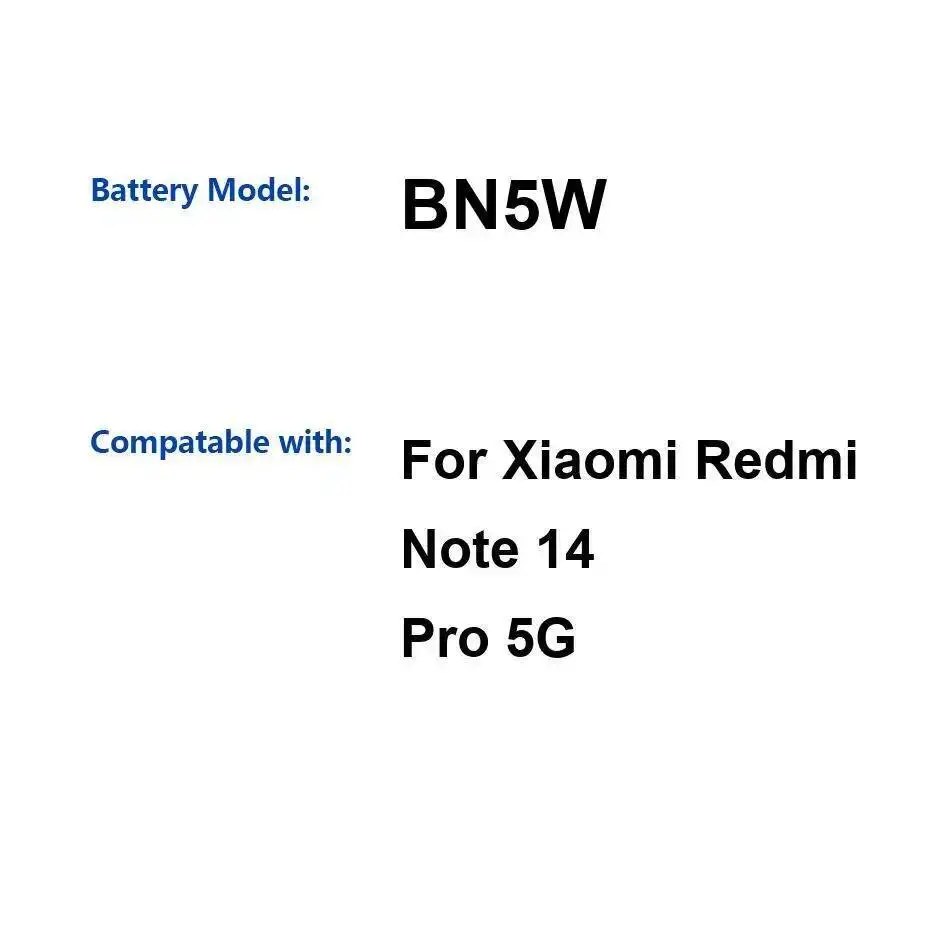 

Надежный блок питания BN5W 5500 мАч для аккумулятора мобильного телефона Xiaomi Redmi Note 14 Pro 5G