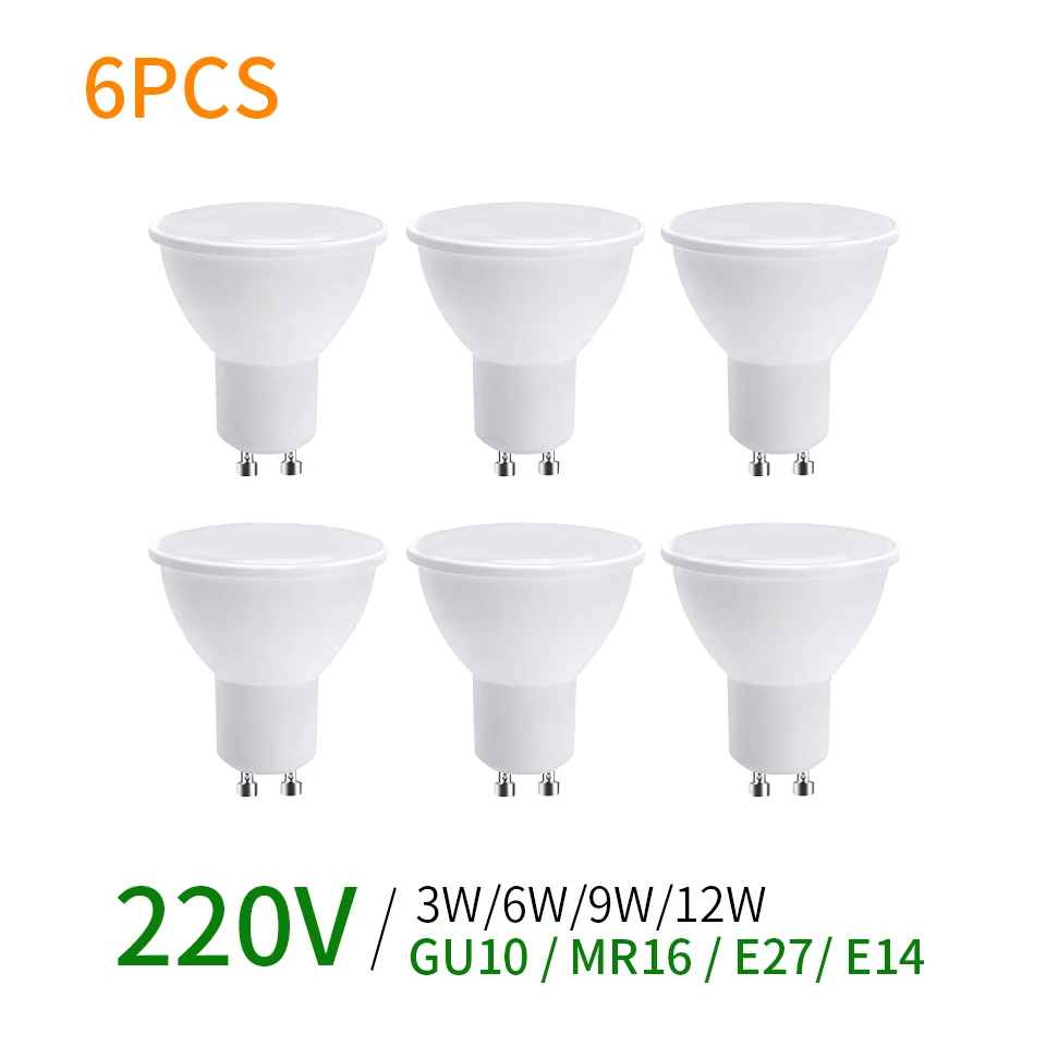 

6PCS GU10 Led Bulb Light 220V MR16 Corn Lamp E27 Spot Light LED Bombilla Lampara E14 Bulb Home Lighting 3W 6W 9W 12W led bulb