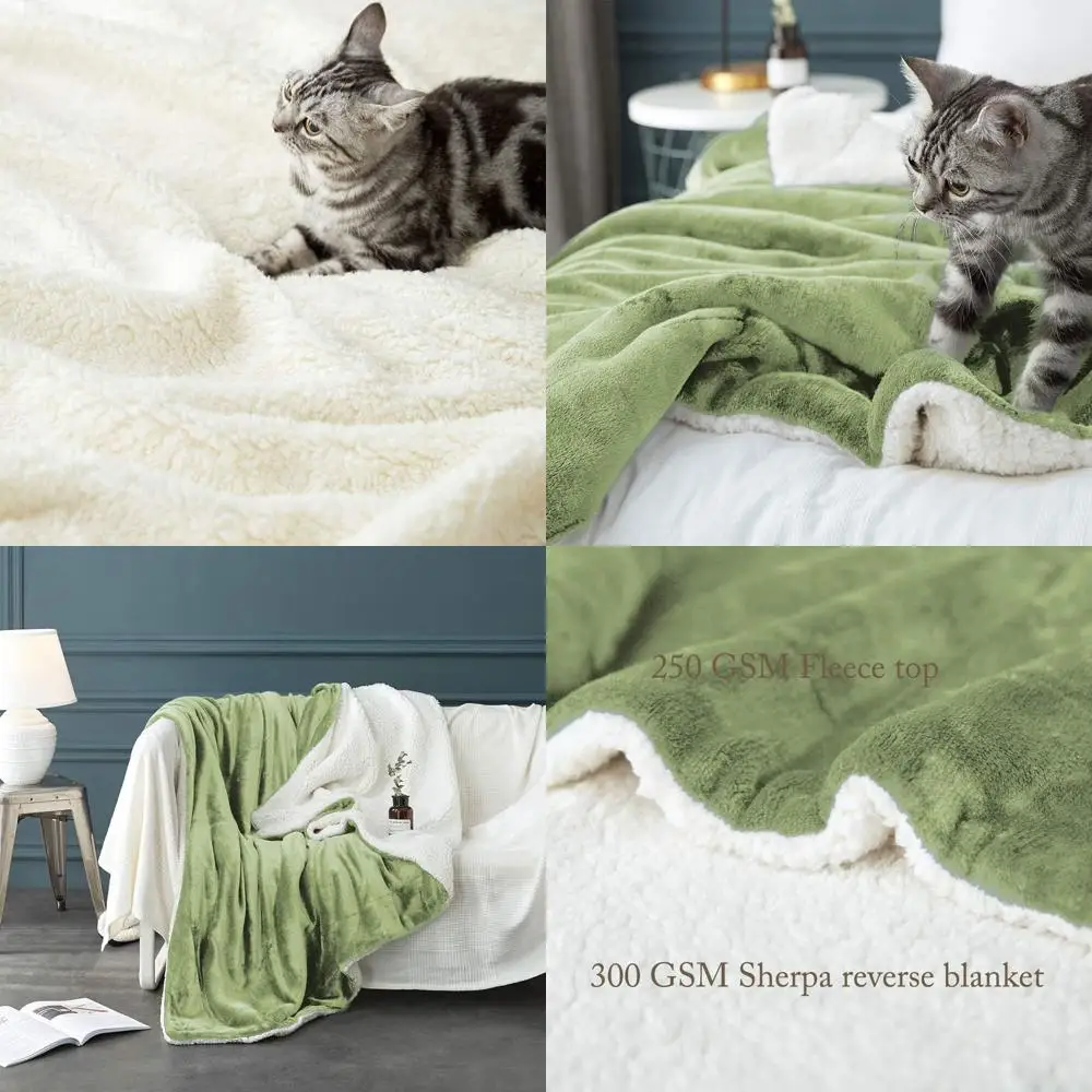 

Luxurious Sage Green King Size Sherpa Fleece Blanket - Super Soft, Plush, Warm & Cozy Microfiber Velvet Throw