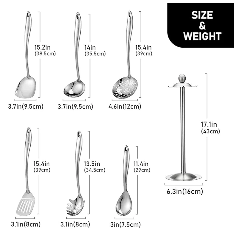 6/7Pcs Kitchen Utensils Set, 304 Stainless Steel Cooking Tools Serving Utensils - Turner Soup Ladle Strainer Pasta Server