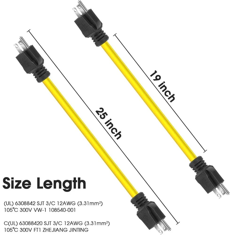 Высококачественный адаптер для тяжелого генератора, шнур 12AWG, 125 В, штекерный удлинитель, 2 фута, 3-контактный штекерный переключатель