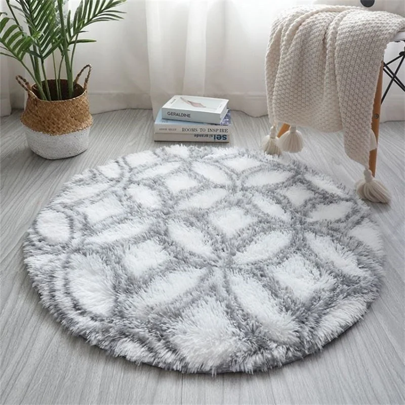 Round Living Room Carpet Chair Mats Tie-dye Plaid Shaggy Long Hair Bedroom Rug Children Play Mat Floor Plush Area Rug