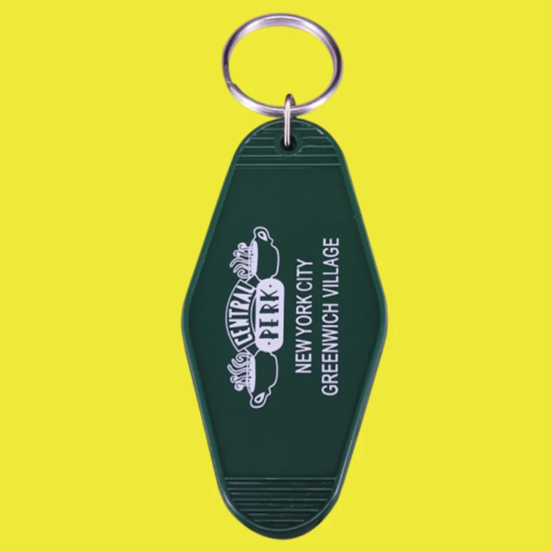 Friends TV Show Central Perk Inspired Keytag Keychain Green White Vintage Hotel Key Tag Key Chain Key Ring Keychain Jewelry