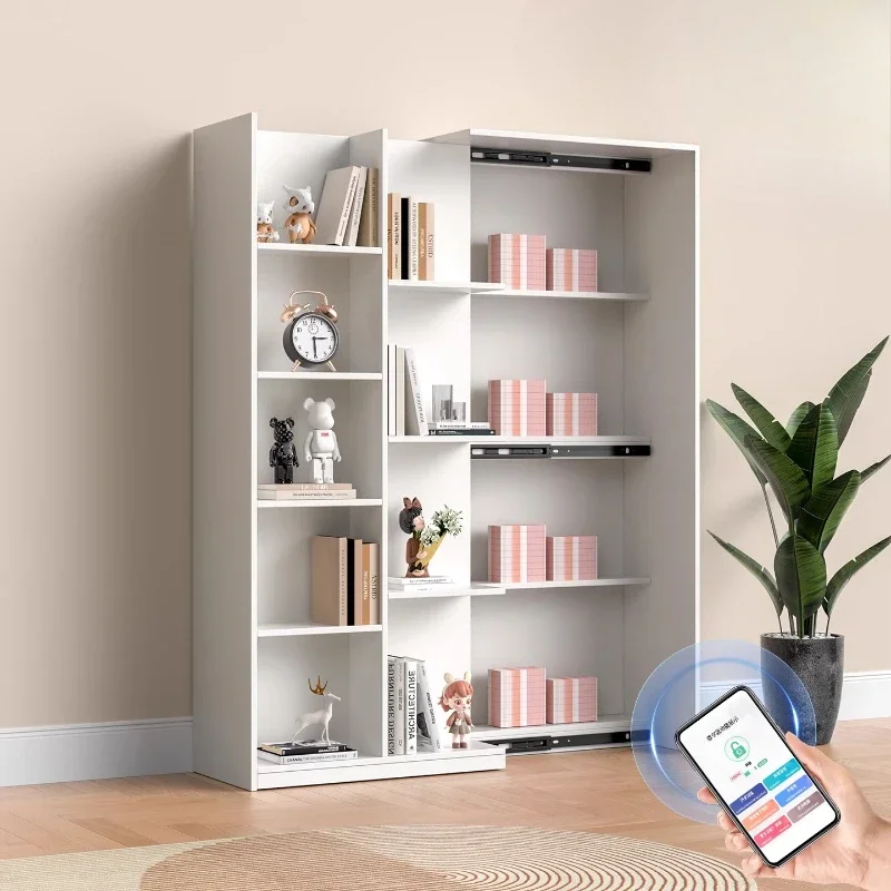 

Solid wood bookcase, storage cabinet, integrated hidden shelf, floor-to-ceiling living room study bookshelf