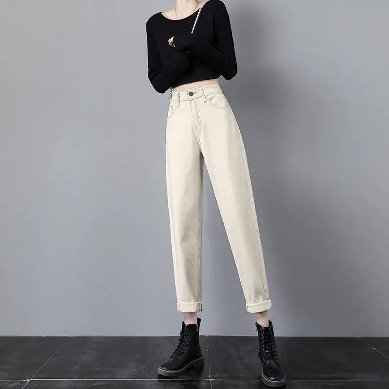 

Универсальные повседневные джинсовые джинсы женские осенне-зимние прямые брюки с высокой талией Harlan свободные капусты старые брюки для папы Harajuku Sle