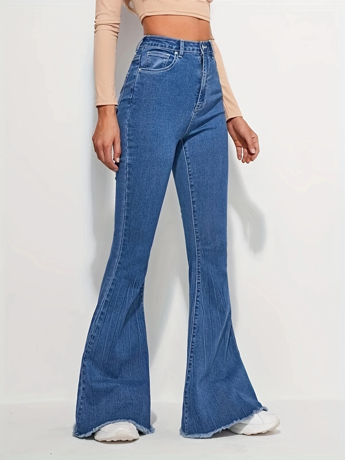 High waist flared Jeans women's summer 2023 new retro blue slim fit thin flared pants loose