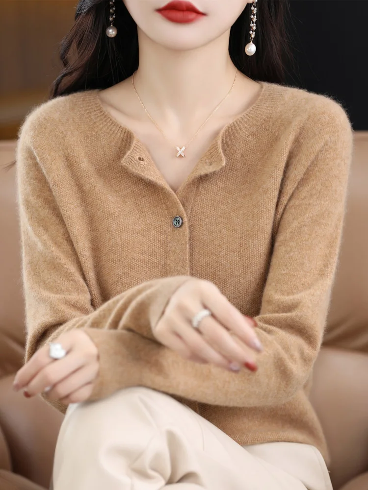 Long Sleeve 100% Merino Wool Sweaters Spring Autumn Women O-Neck Knitwear Tops Clothing Fashion Basic Tops