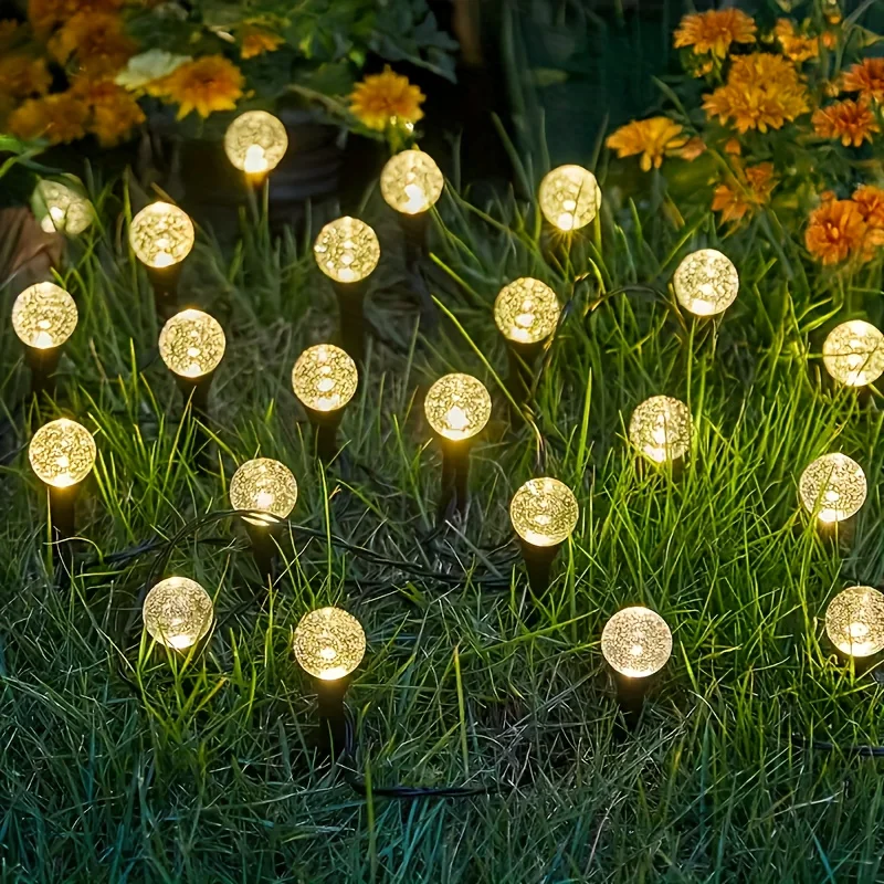 Magic Crystal Bubble Solar Stake Lights, Waterproof Warm Glow Glass Globe Path Lights for Fairy Garden Yard Decoration