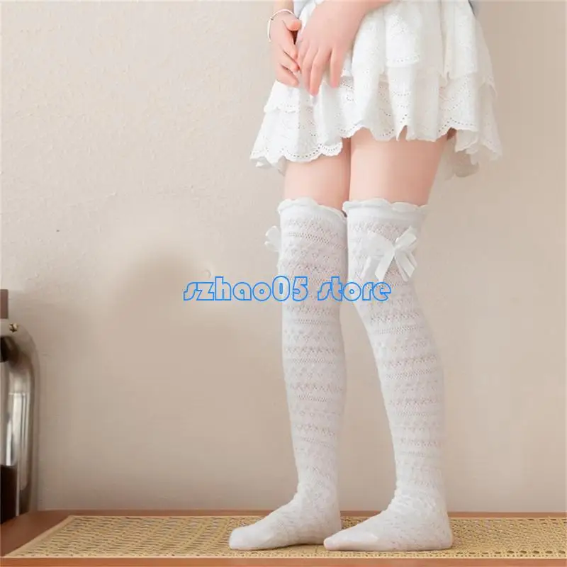 

85LE Bowknot Over Calf Socks for Girls Long Boot Socks Over Knee Stockings