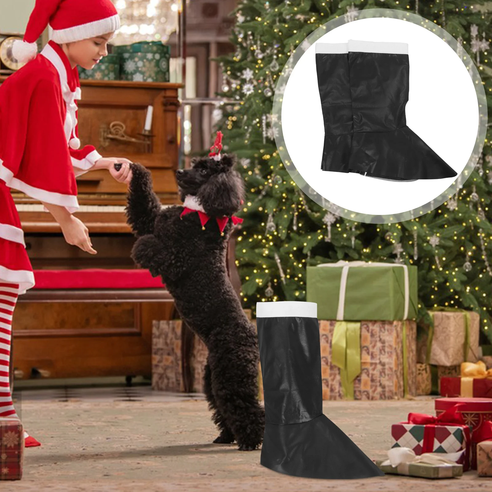 어린이용 PU 인조 무릎 높이 부츠 커버 크리스마스 의상 공연 산타 의상 소품 10-13세