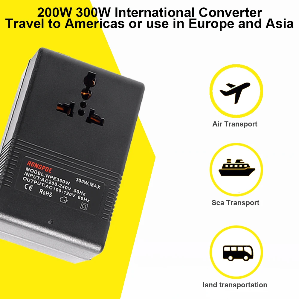 200W 300W Voltage Converter 220V To 110V or 110V to 220V Transformer Step Down Transformer Voltage Converter Travel Adapter