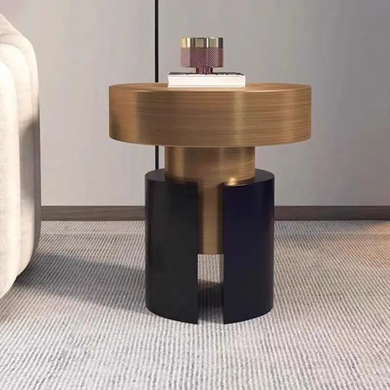 Italian light luxury round corner table modern living room sofa hotel bronze brushed