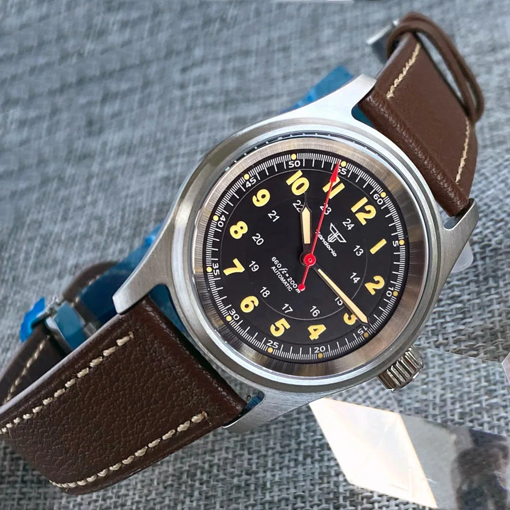 

Дайвинг Tandorio Small Pilot 36 мм Черный Серебристый Синий Сапфировое Стекло 200 м Водонепроницаемые Ретро Мужские Часы Miyota 8215 Механизм