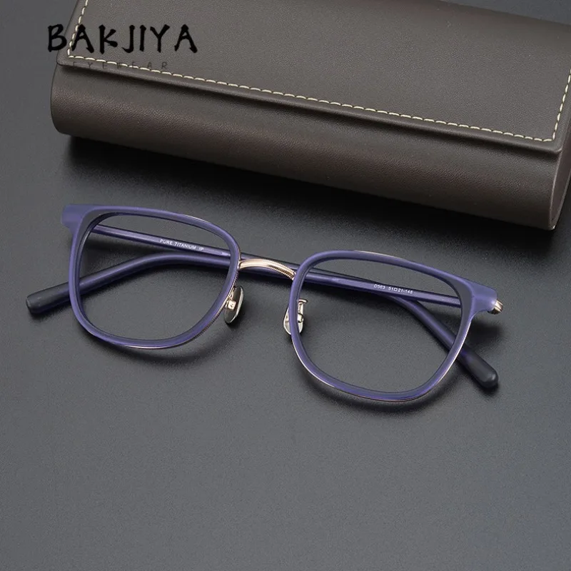 

Vintage Frosted Acetate Glasses Frame Men Large Square Japanese Designer Pure Titanium Myopia Flat Prescription Eyeglasses Frame