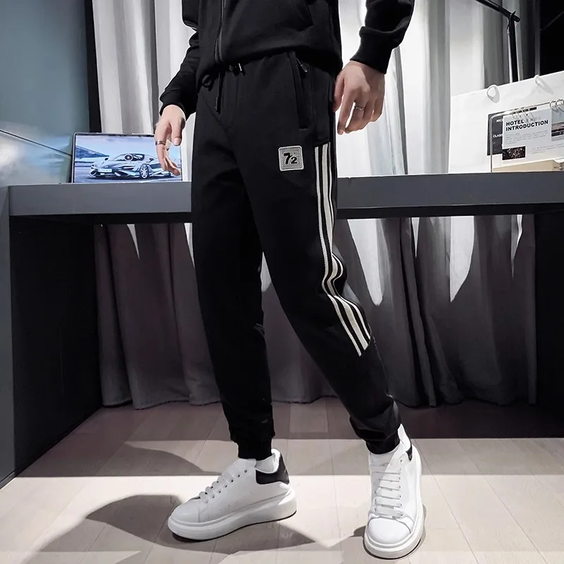 

Мужские спортивные брюки с вышивкой и флисовой подкладкой, осенне-зимние, утепленные, молодежные, спортивные, повседневные, длинные, больших размеров