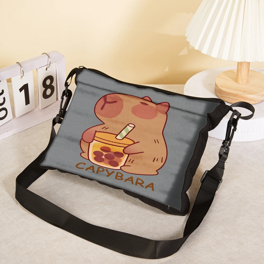 1pc Capybara Print Crossbody Bag Gray Cute Animal Drinking Juice Pattern With Text Capybara Shoulder Bags For Women Girls Daily