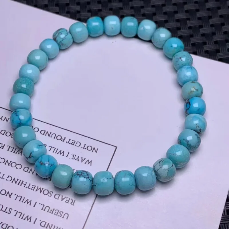 Natural Raw Ore Turquoise Bracelet round Beads Old Type Men's and Women's Rosary Bracelets 108 Bead Accessories Crafts High Porc