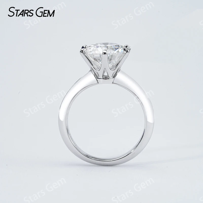 Starsgem S925 Sterling Silver Round Brilliant Cut Moissanite Solitaire Engagement Ring