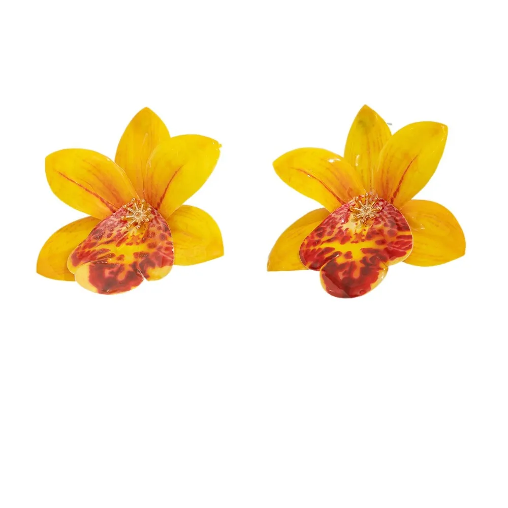 Personality Simulation Flower Necklace Orchid Long Wax Thread Clavicle Chain Cloth Multicolour Simulation Flower Earrings Girl