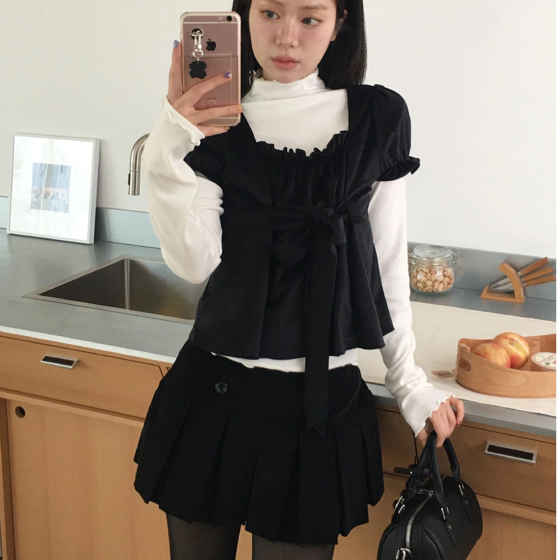 

Women's Velvet irt Sweet Tie-Belted ort-Sve Slimming Bubble Sve Top Versatile Autumn Winter High-End Feel Faionable