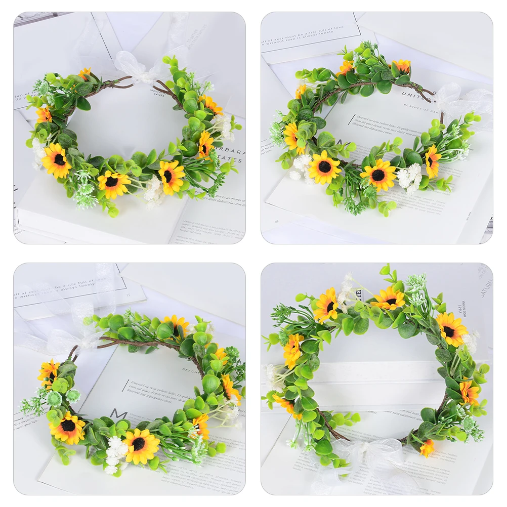

Artificial Flower Headband Floral Crown Adjustable Sunflower Hair Wreath For Women Girls Bride Birthday Party Photoshoot Prop
