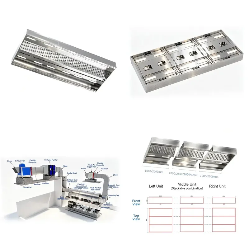 for Commercial Kitchen Stainless Steel Island Range Hood with Fresh Air Supply LED Lights for Restaurant Hotel Catering