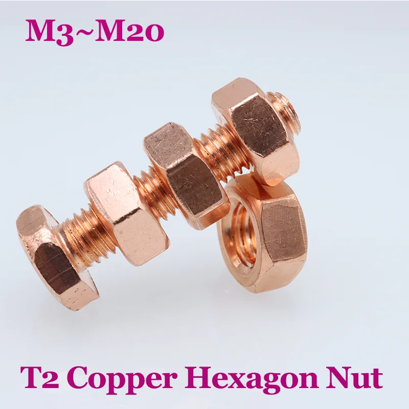 

Pure Copper T2 Hexagon Nut Red M3 M4 M5 M6 M8 M10-M20 Water Faucet Gate Valves Electrical Switche Conductive Conduction Hex Nut