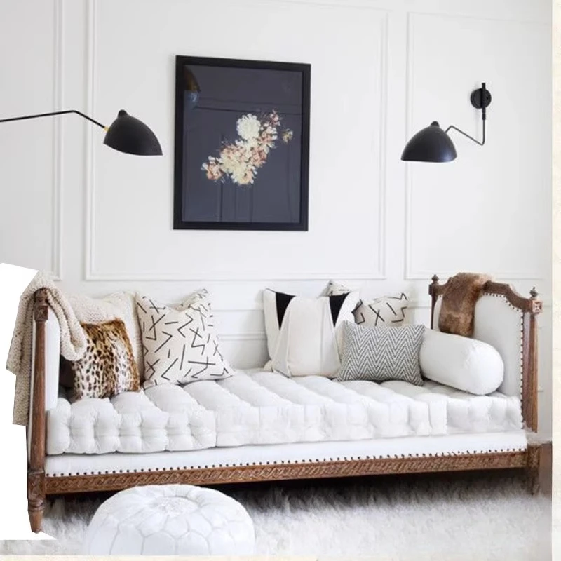 French solid wood sofa couch, retro old sofa bed, bedroom, bedside couch, sofa bed, model room furniture