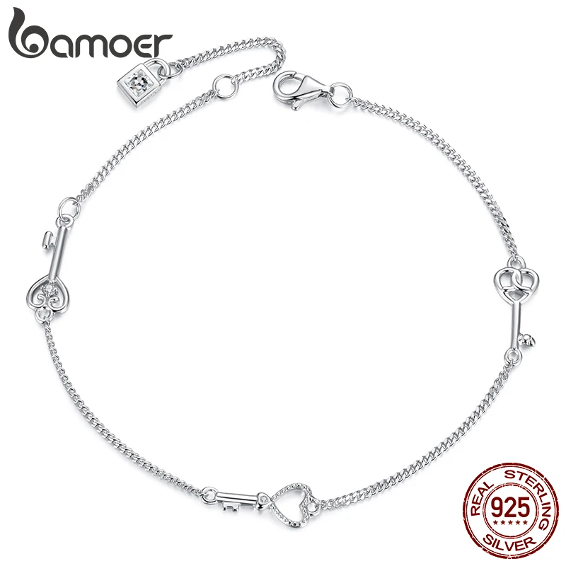 

Bamoer браслет-цепочка из стерлингового серебра 925 пробы с полым сердечком, регулируемый замок для ключей, подвесная цепочка для женщин, минималистичный декор на запястье