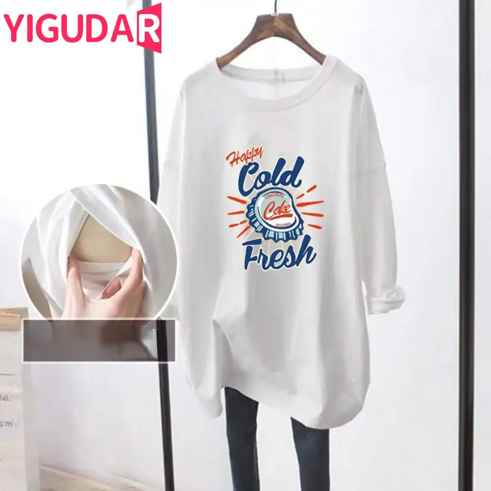 Camiseta de lactancia de manga larga para mujer, blusa informal de maternidad, ropa de sesión de fotos de embarazo, Tops y2k