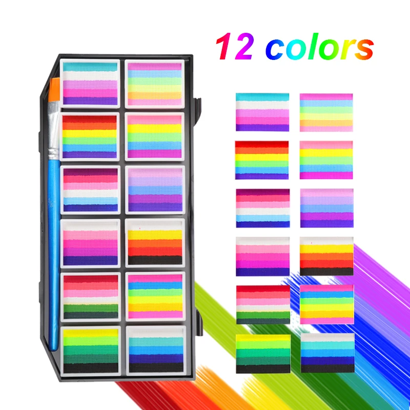 12-Color Water-Soluble Rainbow Palette For Kids' Face & Body Painting, Halloween Stage Makeup, And Face Paint