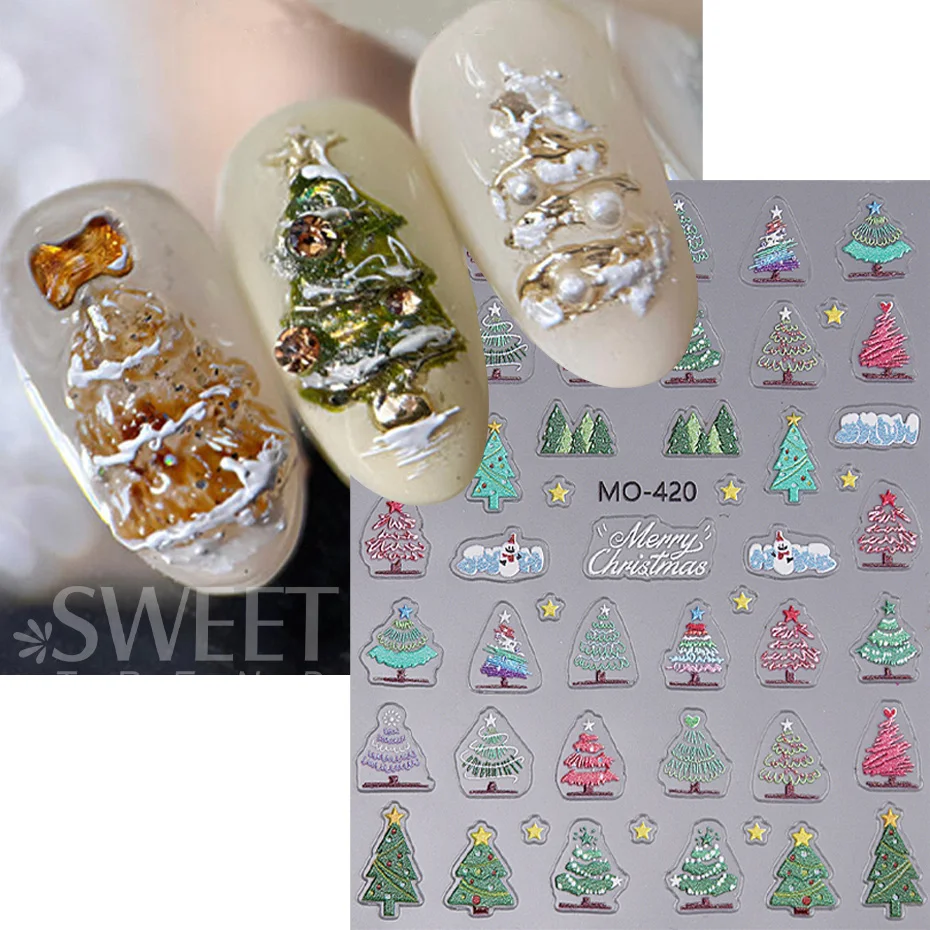 5D Kerst Nagelstickers Goud Wit Elanden Sneeuwvlok Sneeuwpop Boog Ster Boom DIY Winter Kerst Decal Slider Manicure Kunst Decoratie