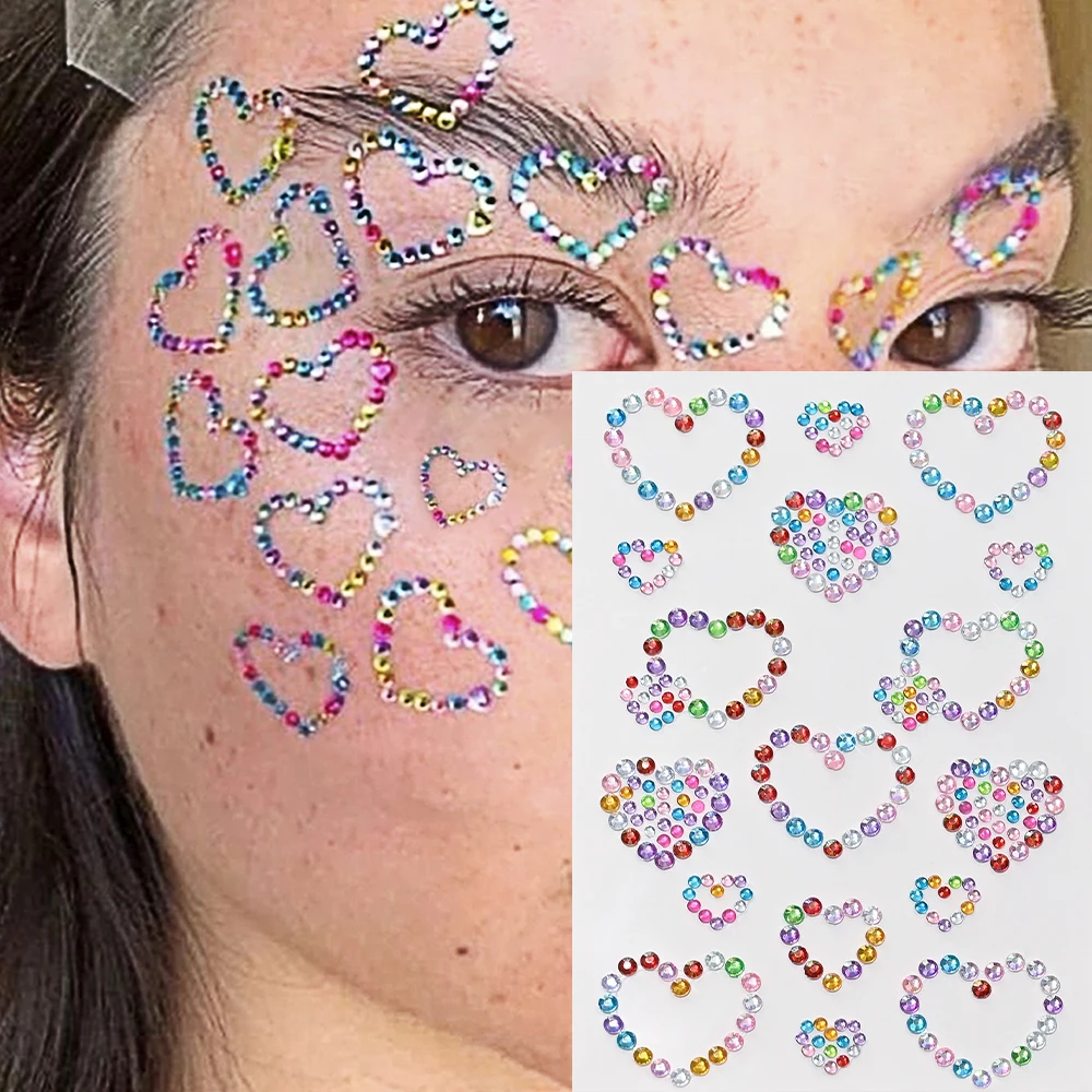

1pc Multicolor Heart-Shaped Rhinestone Face/Body Charms 3D Self-Adhesive Sparkling for DIY Party Temporary Eye Face & Body Decor