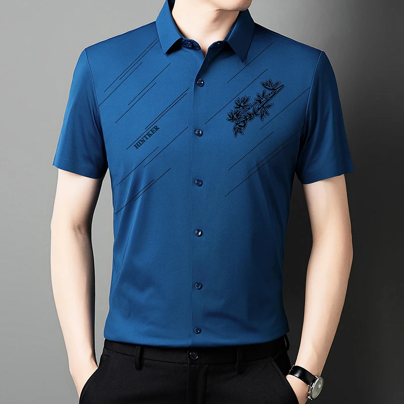 New 2024 Summer Men\'s Casual Printed Short Sleeved Shirt with New Quality Smooth and Comfortable  Silky and Wrinkle Resistant