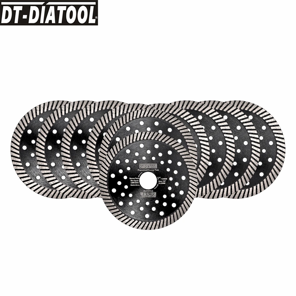 DT-DIATOOL 10pcs 5 inch Turbo Diamond Saw Blades Dia 125mm Cutting Discs Multi Holes for Granite Marble Hard Material Ceramic