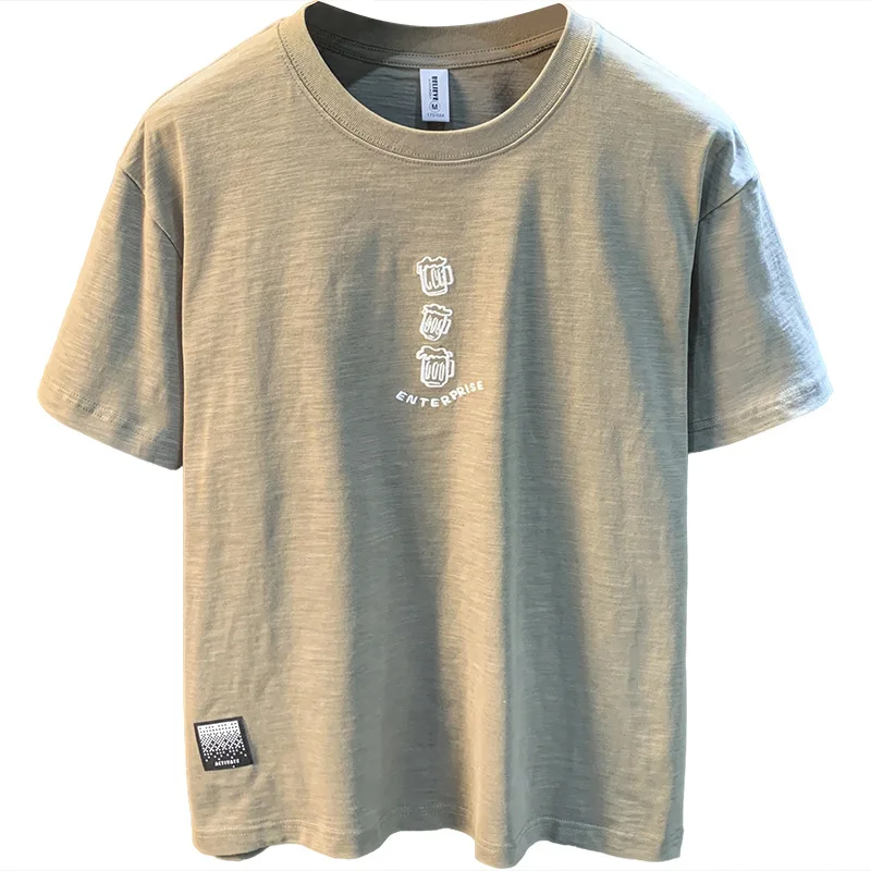 2025 Summer New American Short sleeved T-shirt Men's Fashion Simple Loose Top Casual Versatile Men's Clothing