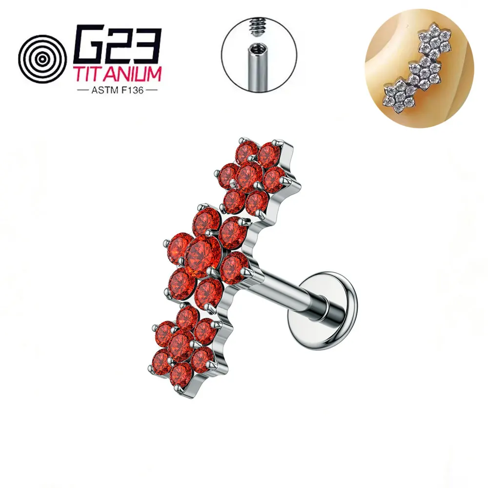 ASTM F136 Titan Dreifach-CZ-Blumencluster Labret mit Innengewinde für Tragus, Monroe, Knorpel – Detail 7