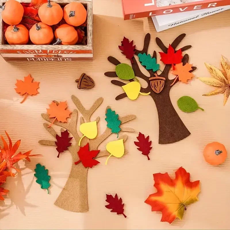 3D 96Pcs DIY Felt Tree Crafts Kit for Halloween Thanksgiving Home Wall Decor Gift Decoration Craft Set Decor Ornaments Figurines #5