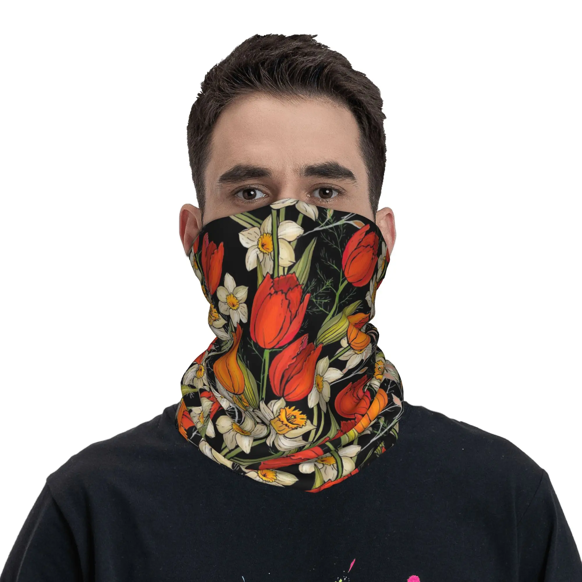 Tulip Bandana Neck Cover Printed Wrap Mask Scarf Face Mask Outdoor Sports for Men Women Adult Washable