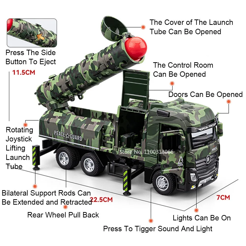 1:32 大陸間ミサイル車両おもちゃの車モデルプルバックライトサウンドミニチュア装甲車男の子知育玩具