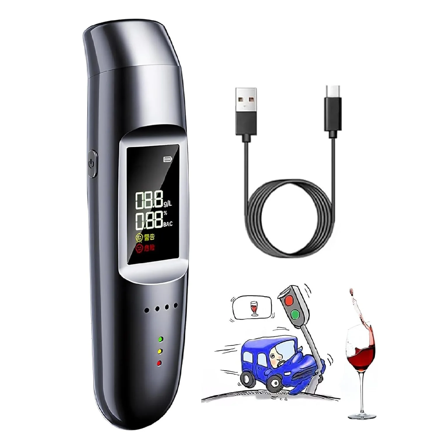 Portable Breathalyzer Certified Alcohol Test Professional Non-Contact Alcohol Tester with Digital LCD Display and Voice Alarm