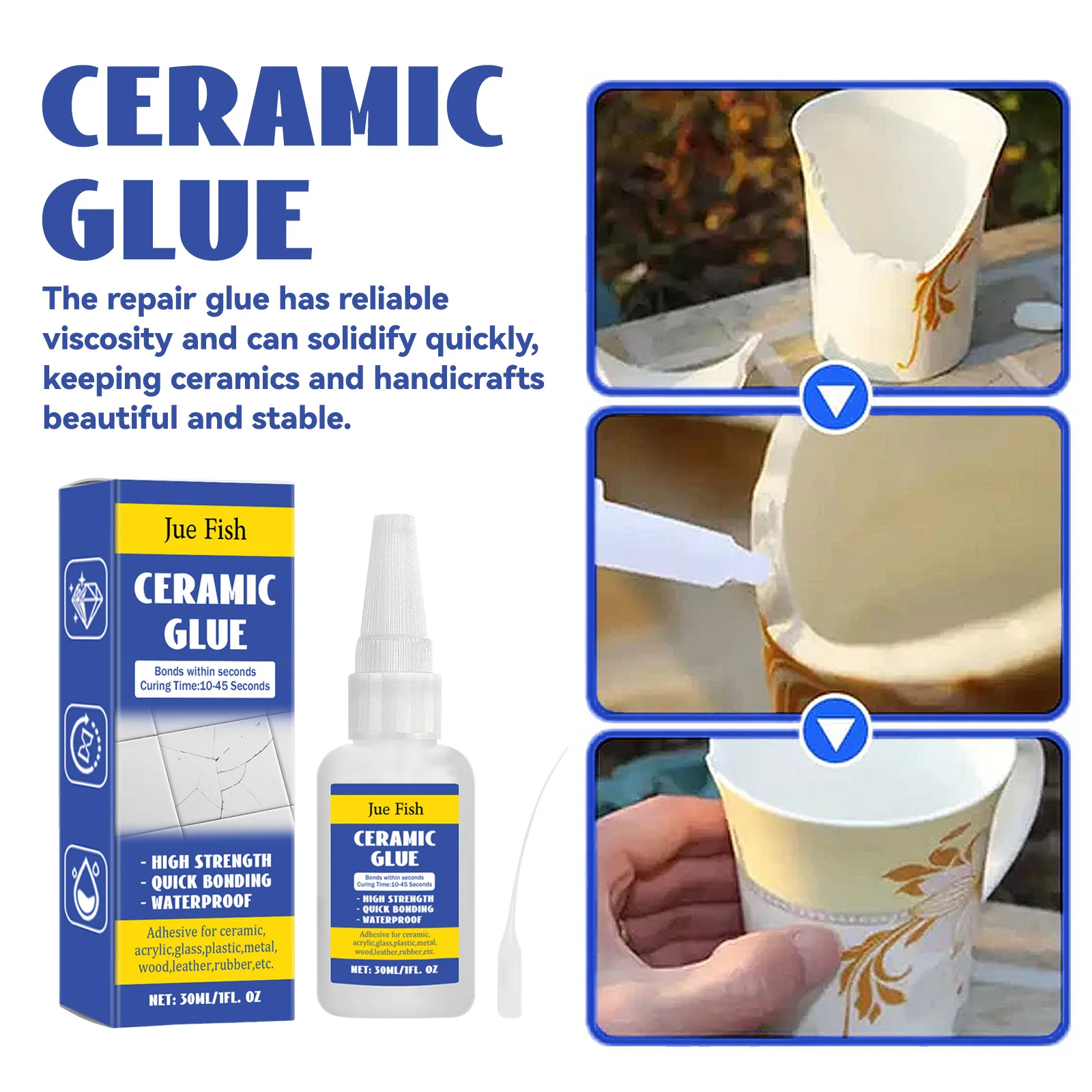 30ML Ceramic Repairing Glue High Strength Quick Bonding Waterproof Quick Dry High Temperature Resistance Multipurpose Sealant