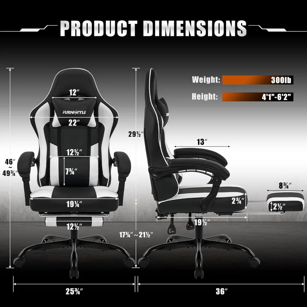 Gaming Chair with Footrest, Reclining Video Game Chairs for Adults with Lumbar Support, Linkage Armrests, Ergonomic Computer image 3