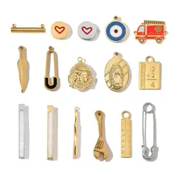 3pcs/Lot Stainless Steel 18k Gold Color Heart Buddha Eye Charms Wholesale Pin Spanner DIY Small Pendant For Jewelry Making