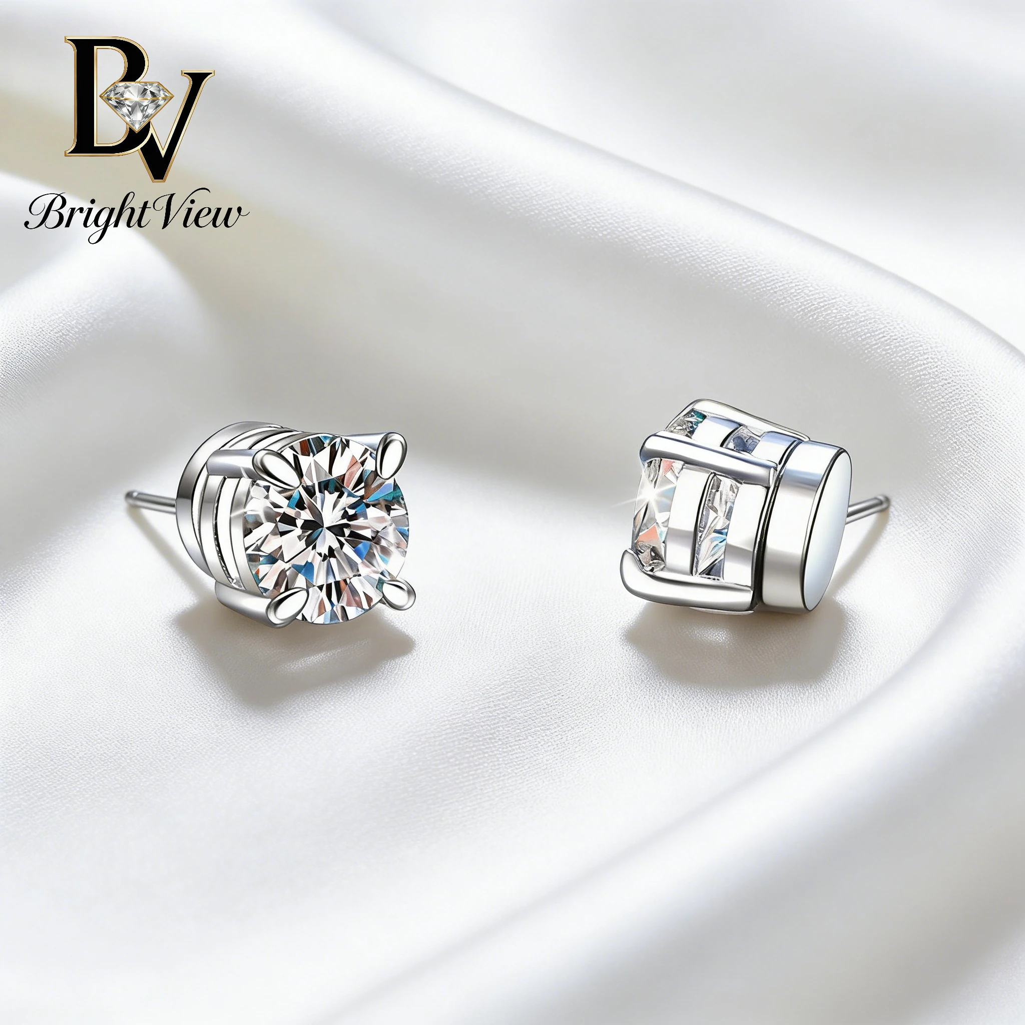 

1Pair 1CT Round Cut Moissanite Magnetic Stud Earrings S925 Silver Plated No Piercing Clip on Earring for Women Daily Wear