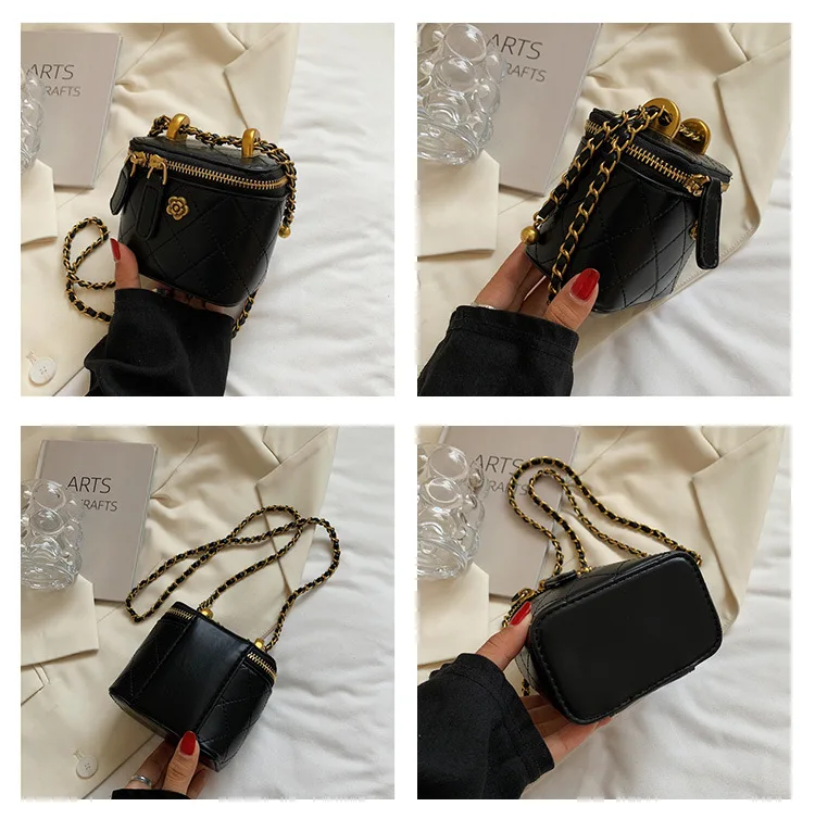 2024 Luxury Diamond Chain Crossbody Bags for Women Fashion Brands Shoulder Bag Adjustable Strap Zipper Box Bag Cosmetic Bag