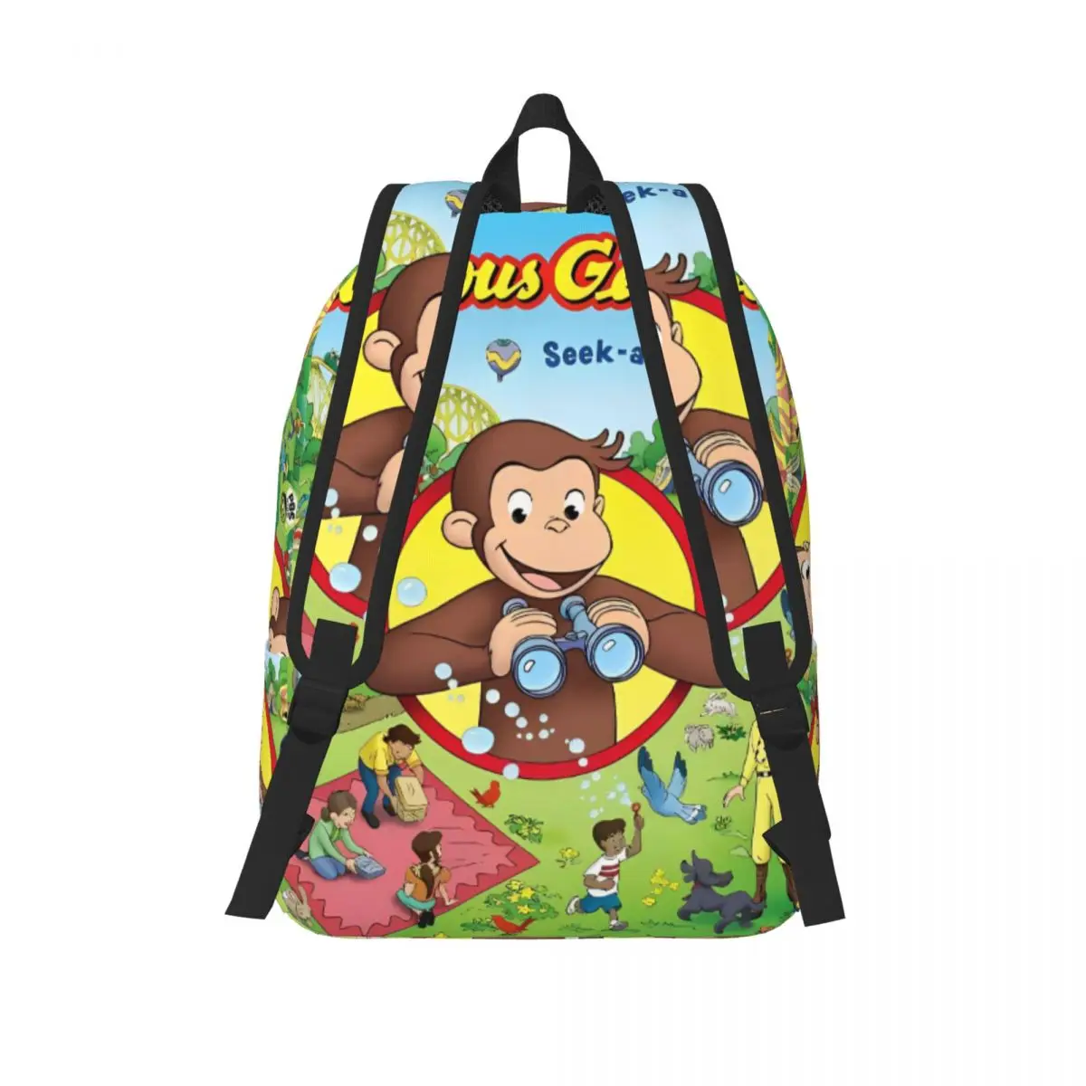 حقيبة ظهر غريبة من جورج أفريقي القرد أنيمي للرجال والنساء في سن المراهقة في المدرسة الثانوية للأعمال Daypack حقائب قماش للكمبيوتر المحمول مع جيب