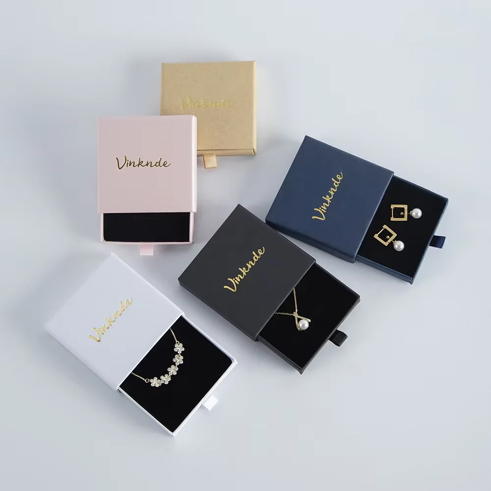

50Pcs Fashion Custom Logo Jewelry Box for Earrings Ring Bracelet Packaging Sliding Case Paper Drawer Jewellery Storage Carton