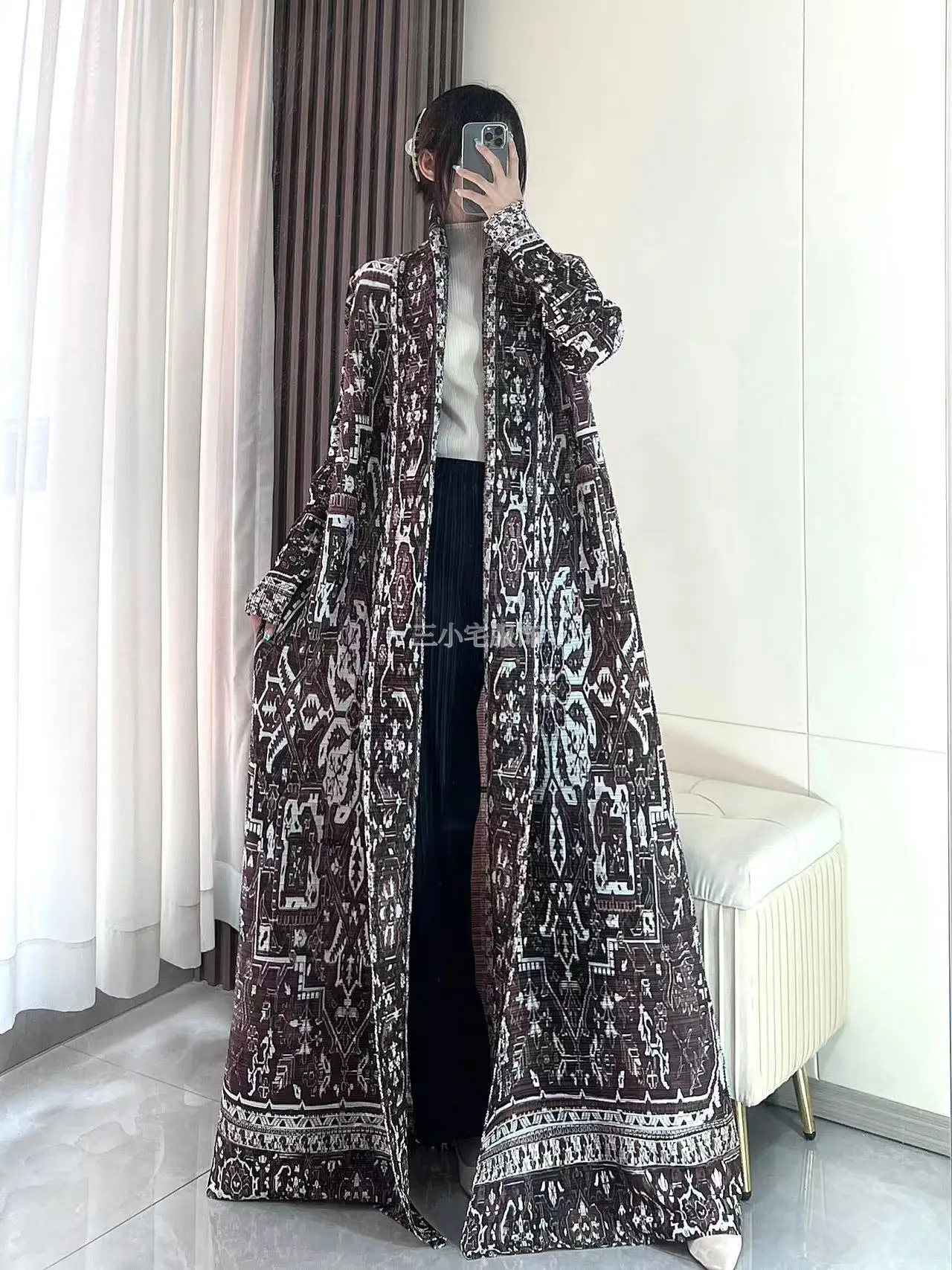 

YUDX Pleated New Loose Plus Long Authentic Kaftan Dress for Women Nine-minute Sleeve Cardigan Belt Design Trench 2024 Summer New